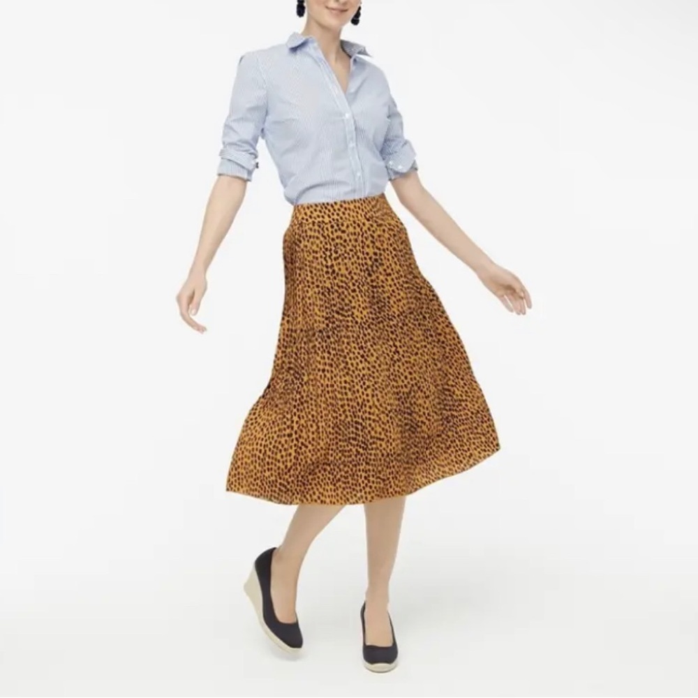 J. CREW Factory Animal Print Pleated Midi Skirt NWT Style AO089 Size 14